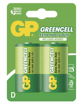 Zinko-chloridová batéria GP Greencell R20 (D) 2ks v blistri