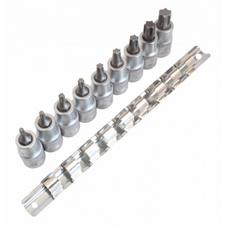 Zástrčné hlavice TORX 1/2", T20 - T60, sada 9 kusov na lište